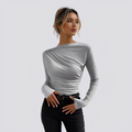Damentop Langarmshirt mit Stehkragen und Raffung - Normaler Schnitt
