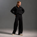 Damen-Loungewear-Set mit Polo-Kragen, langen Ärmeln, lockerem Schnitt und weiter Hose