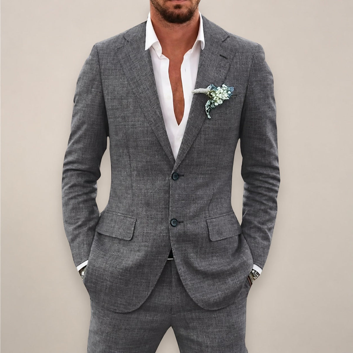 Herren Anzugset Zweiteiler Sakko mit Hose Einreiher Tailored Fit