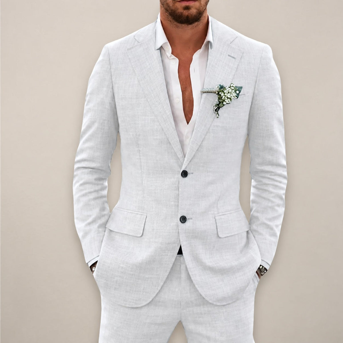 Herren Anzugset Zweiteiler Sakko mit Hose Einreiher Tailored Fit