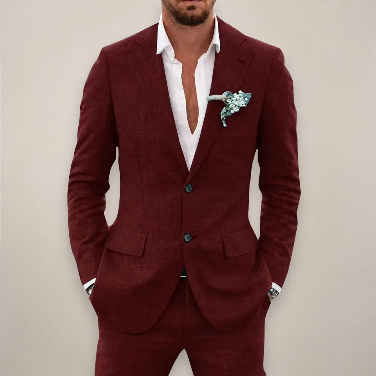 Herren Anzugset Zweiteiler Sakko mit Hose Einreiher Tailored Fit