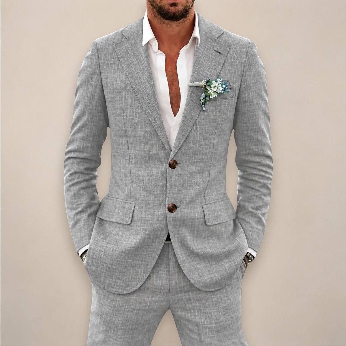 Herren Anzugset Zweiteiler Sakko mit Hose Einreiher Tailored Fit