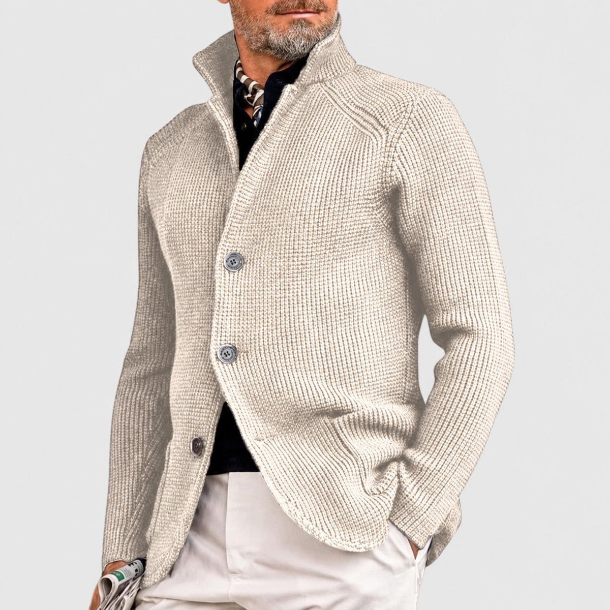 Herren-Cardigan mit Knopfverschluss, Schalkragen und regulärer Passform