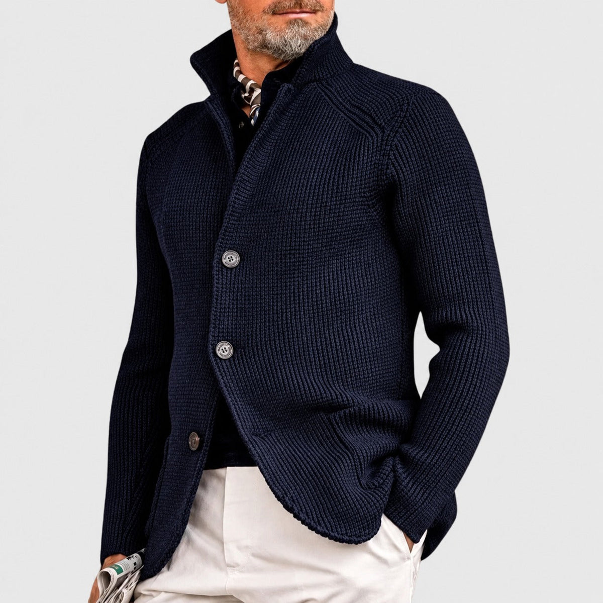 Herren-Cardigan mit Knopfverschluss, Schalkragen und regulärer Passform