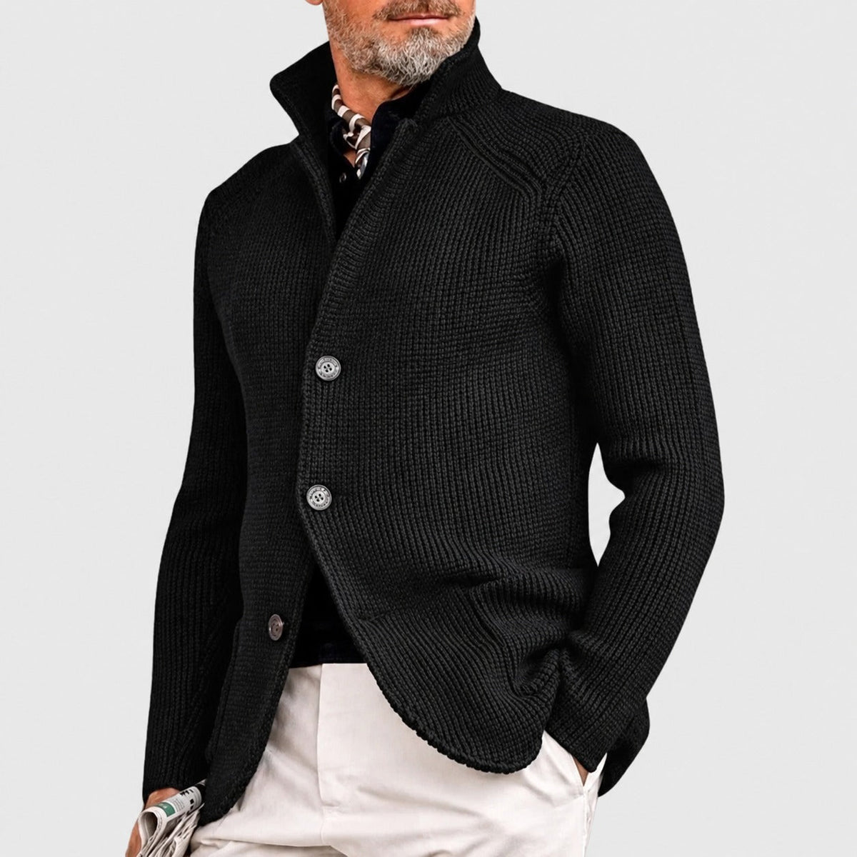Herren-Cardigan mit Knopfverschluss, Schalkragen und regulärer Passform