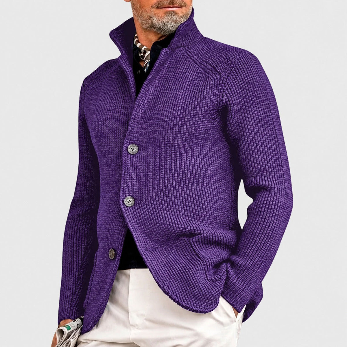Herren-Cardigan mit Knopfverschluss, Schalkragen und regulärer Passform