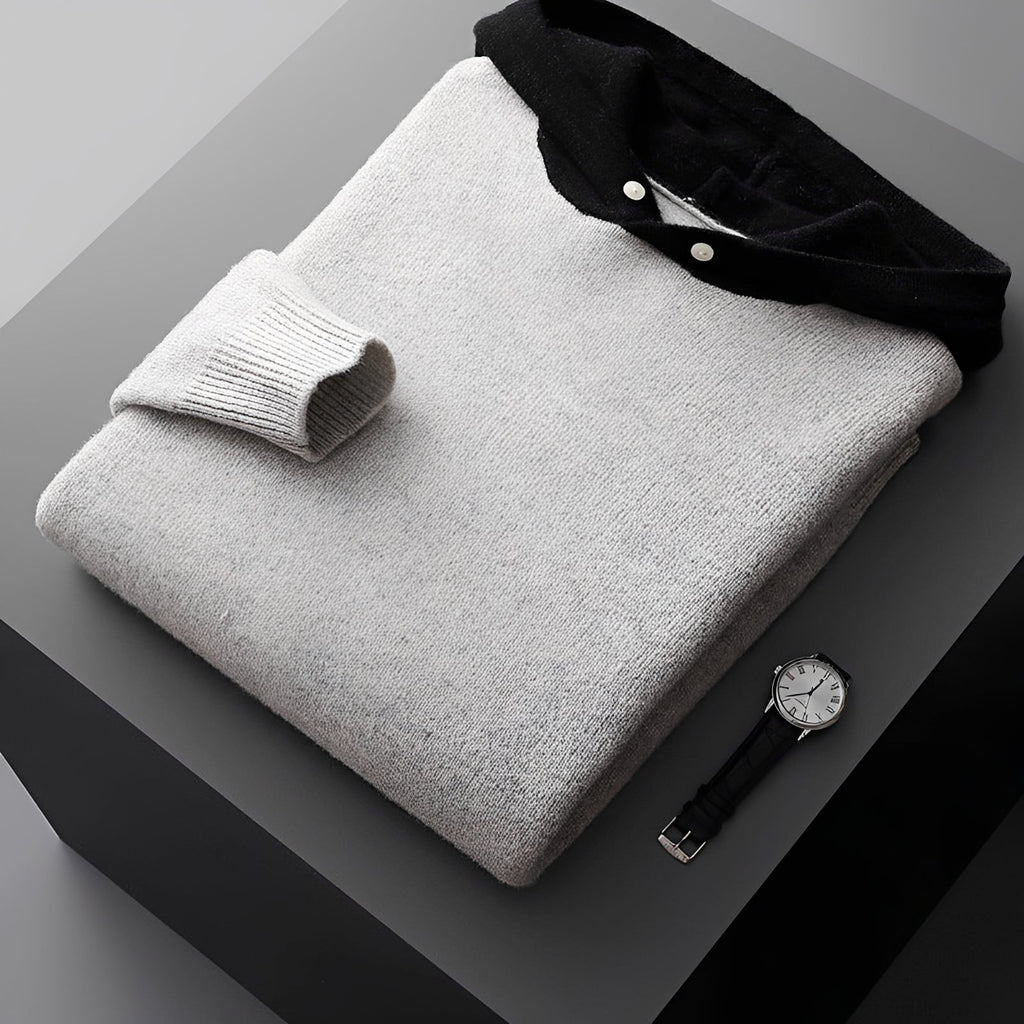 Herren Hoodie mit Knopfverschluss und Kontrastkragen - Normaler Schnitt