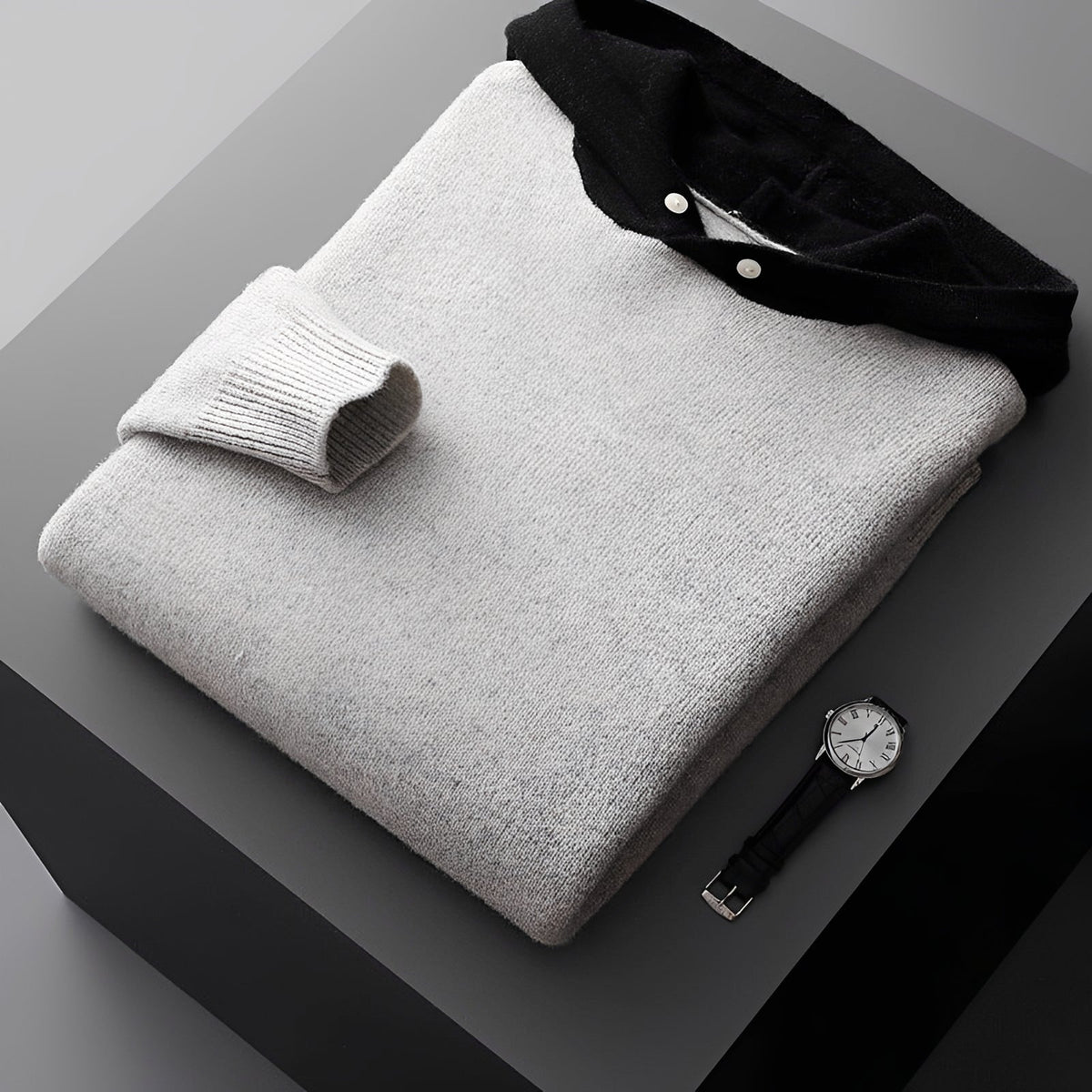 Herren Hoodie mit Knopfverschluss und Kontrastkragen - Normaler Schnitt