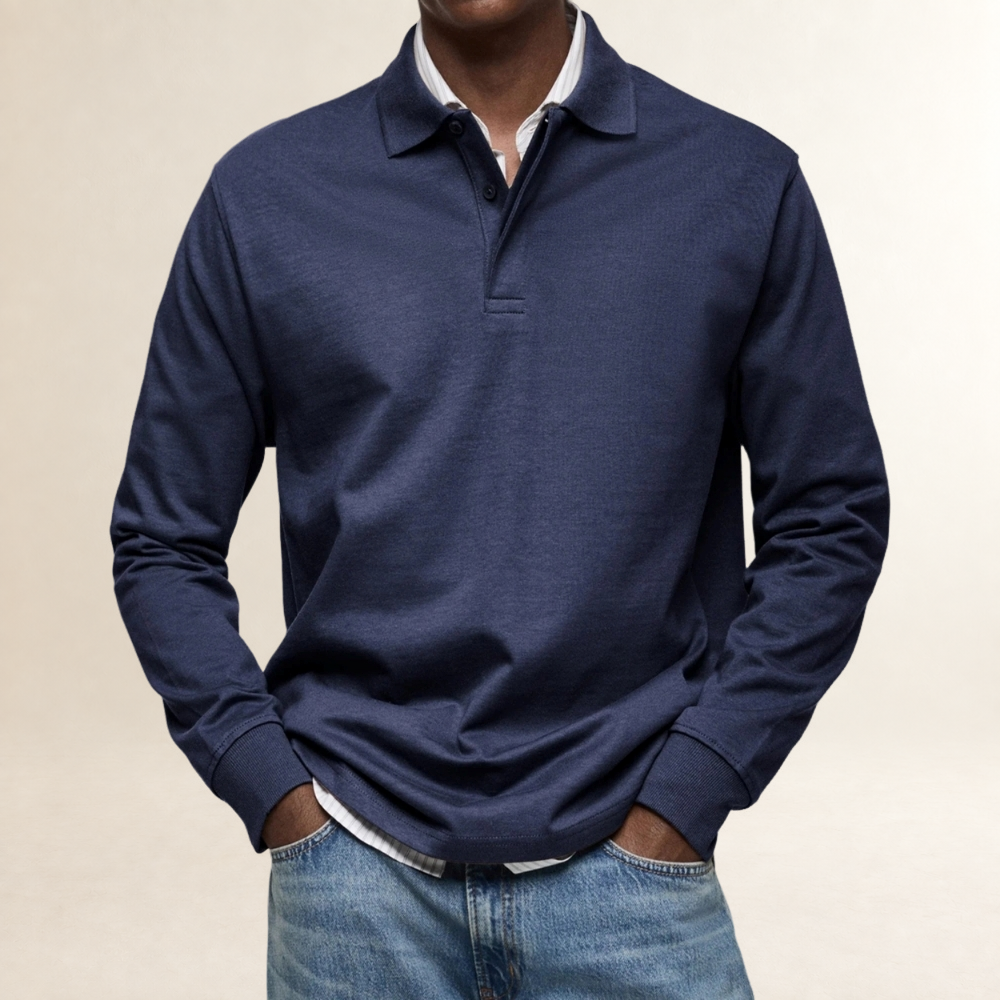 Herren Langarm Polo-Shirt - Traditioneller Schnitt, Knopfleiste, Vielseitig einsetzbar