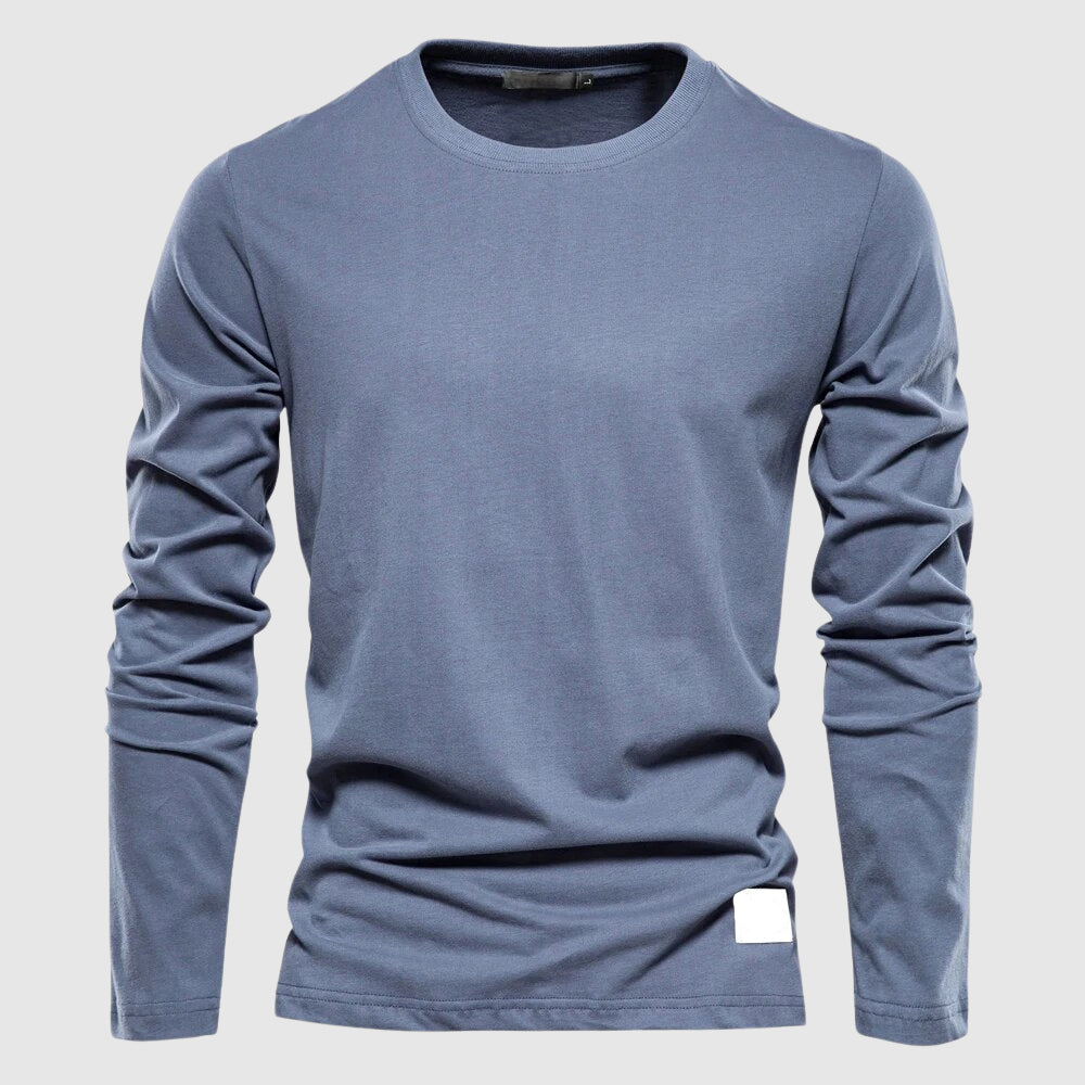 Herren Langarm T-Shirt mit Rundkragen und Logo-Patch - Normale Passform