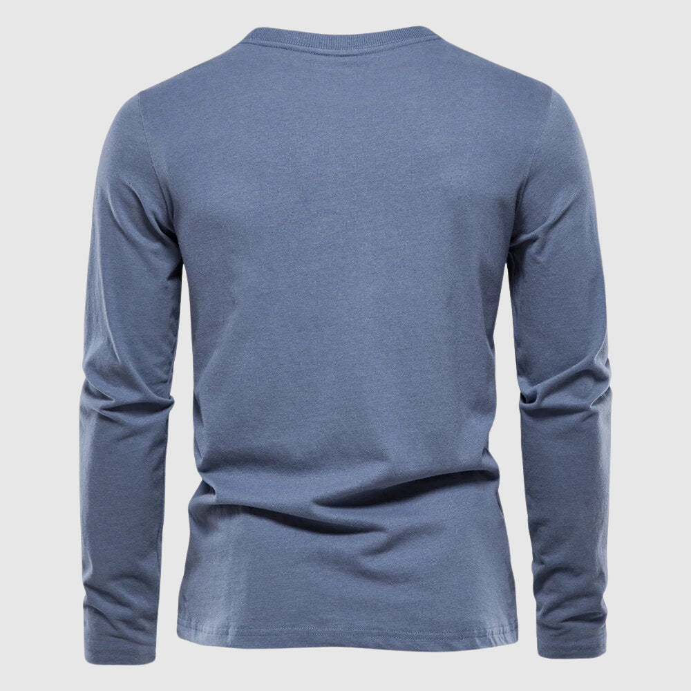 Herren Langarm T-Shirt mit Rundkragen und Logo-Patch - Normale Passform