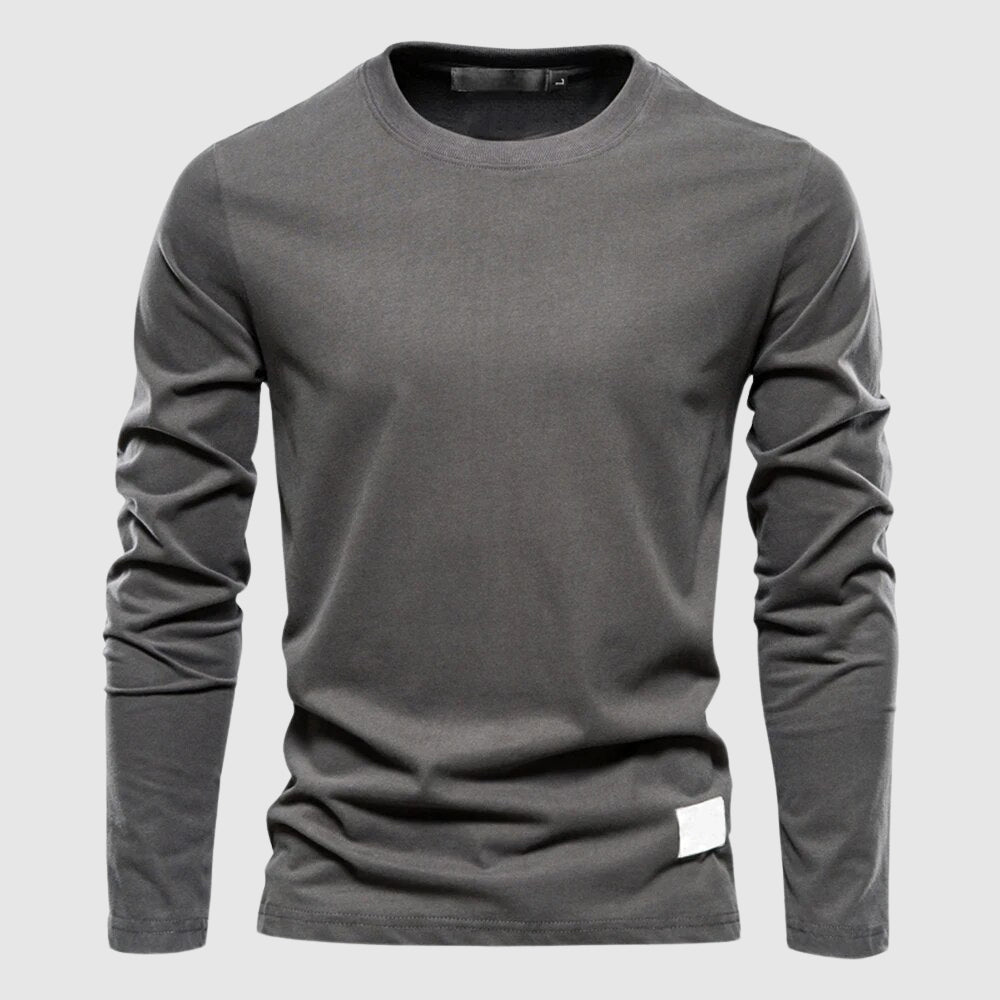 Herren Langarm T-Shirt mit Rundkragen und Logo-Patch - Normale Passform