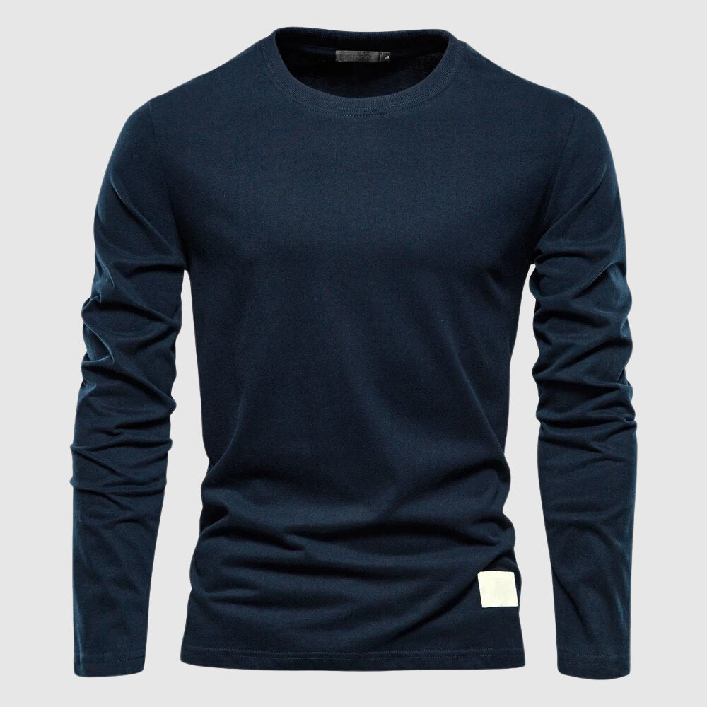 Herren Langarm T-Shirt mit Rundkragen und Logo-Patch - Normale Passform