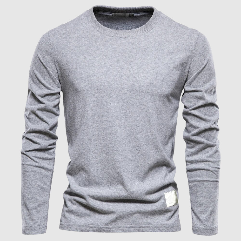 Herren Langarm T-Shirt mit Rundkragen und Logo-Patch - Normale Passform