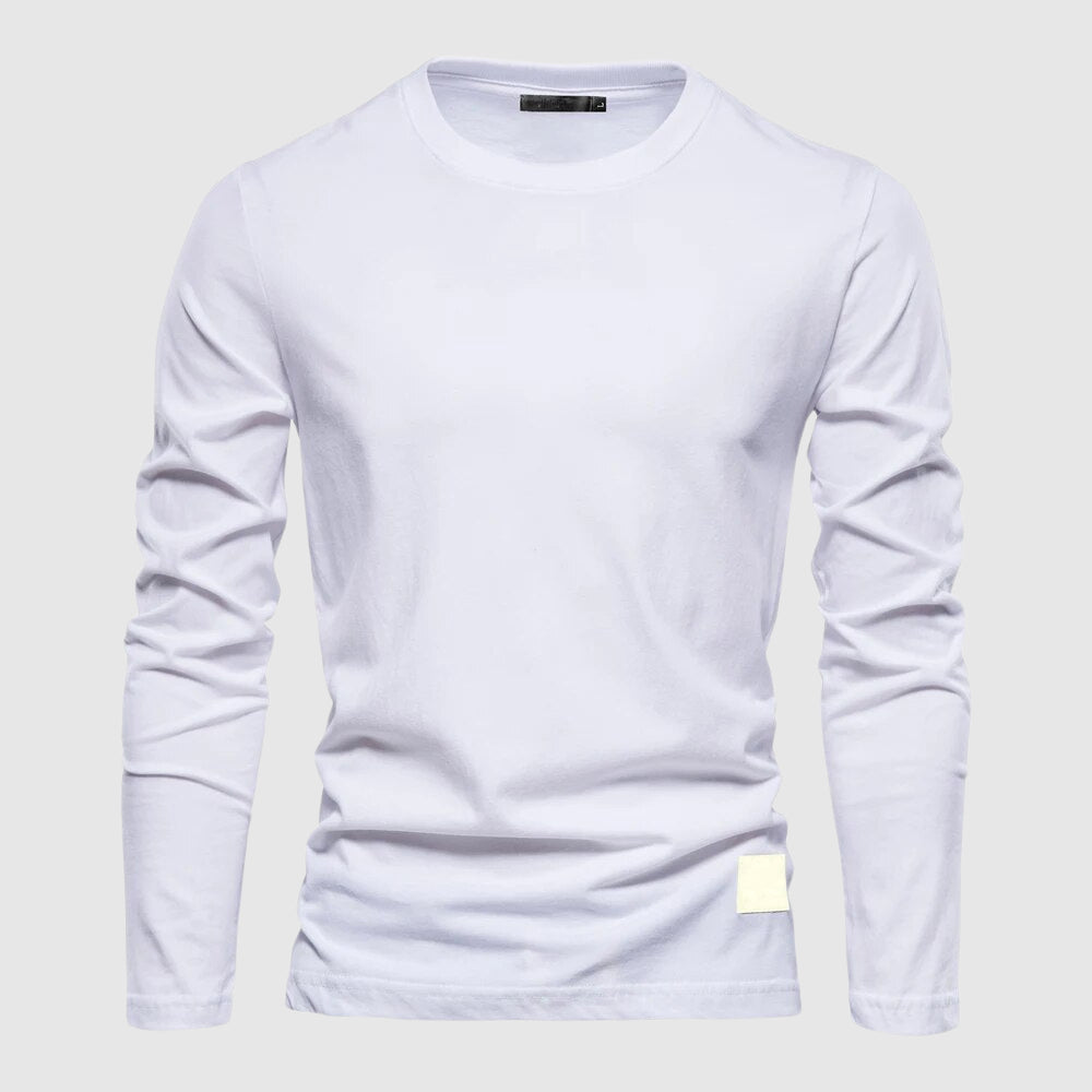 Herren Langarm T-Shirt mit Rundkragen und Logo-Patch - Normale Passform