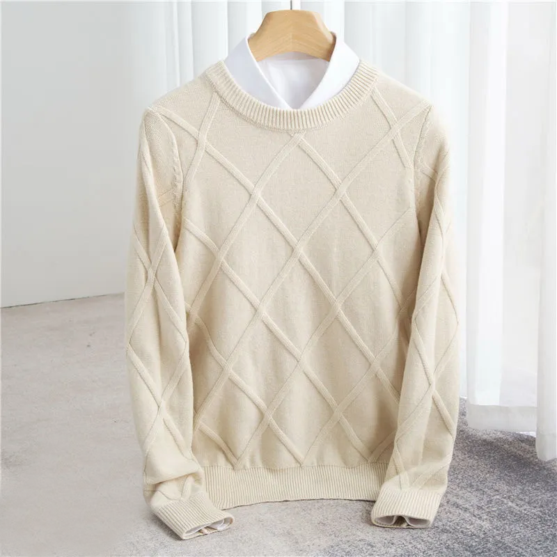 Herren-Rundhals Pullover mit Argyle-Muster und gerippten Bündchen - Normale Passform