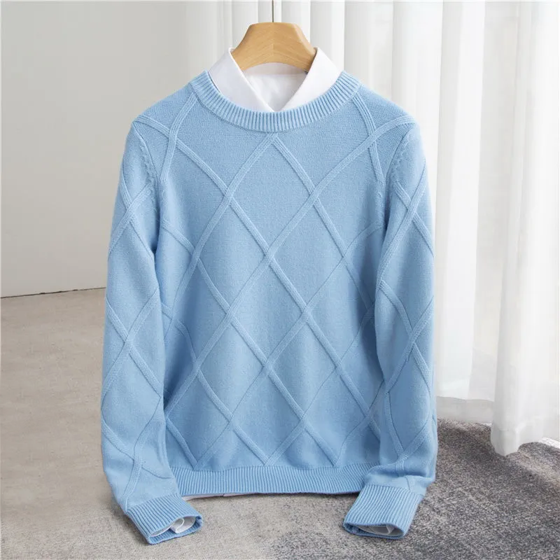 Herren-Rundhals Pullover mit Argyle-Muster und gerippten Bündchen - Normale Passform