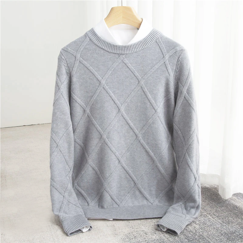 Herren-Rundhals Pullover mit Argyle-Muster und gerippten Bündchen - Normale Passform