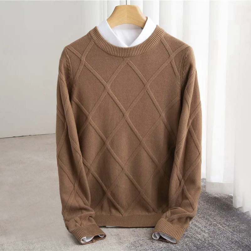 Herren-Rundhals Pullover mit Argyle-Muster und gerippten Bündchen - Normale Passform