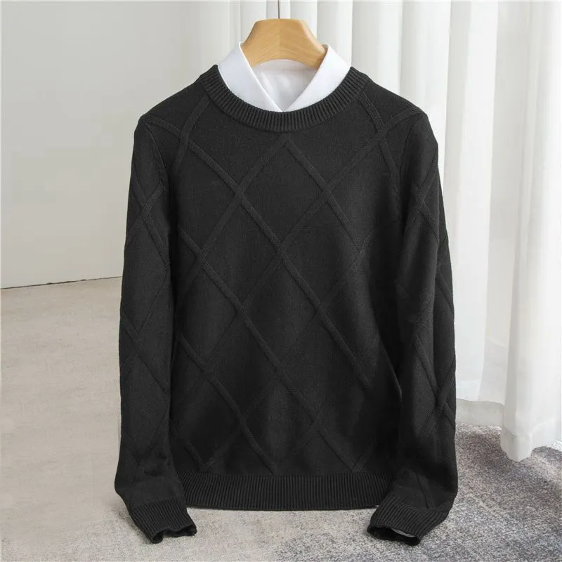 Herren-Rundhals Pullover mit Argyle-Muster und gerippten Bündchen - Normale Passform