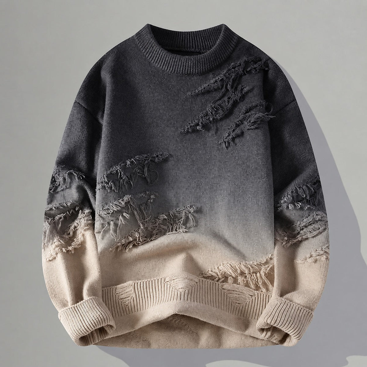 Herren Oversized Pullover - Farbverlauf in Tönen mit Fransen