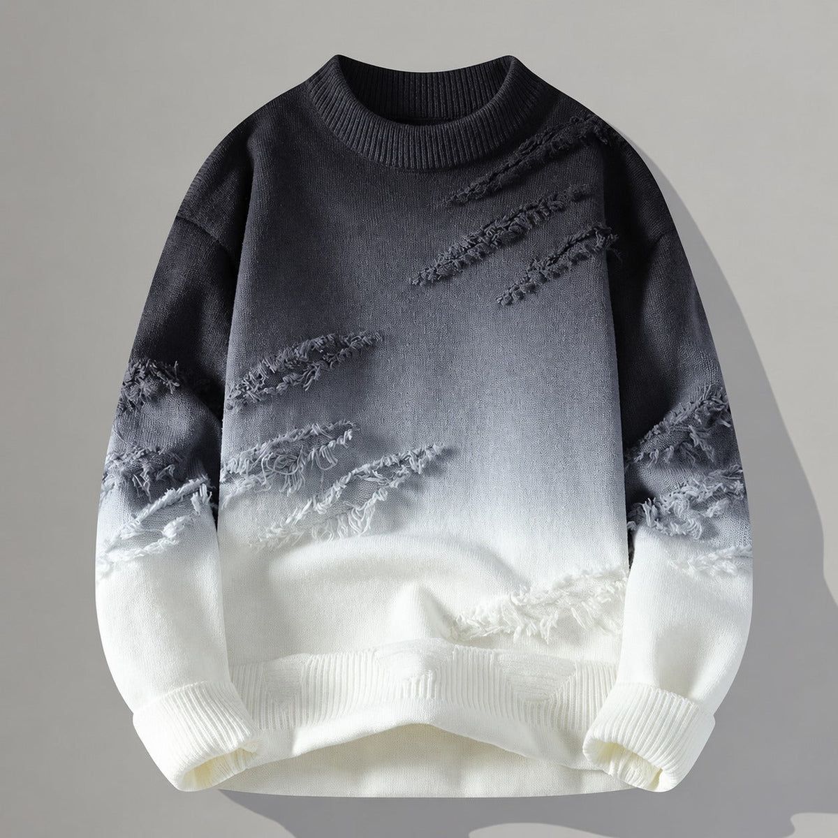 Herren Oversized Pullover - Farbverlauf in Tönen mit Fransen