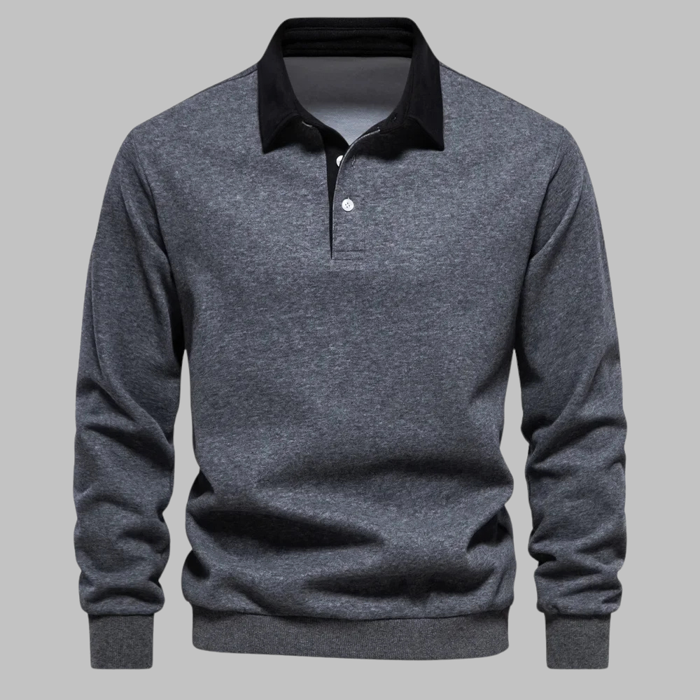 Herren Pullover mit Polokragen - Langarm, Knopfleiste, entspannte Passform