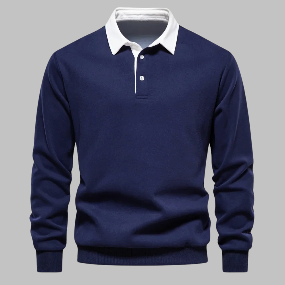 Herren Pullover mit Polokragen - Langarm, Knopfleiste, entspannte Passform