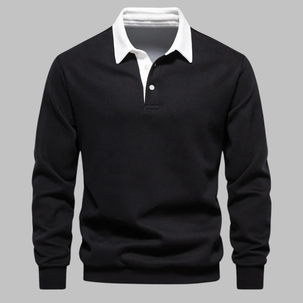 Herren Pullover mit Polokragen - Langarm, Knopfleiste, entspannte Passform