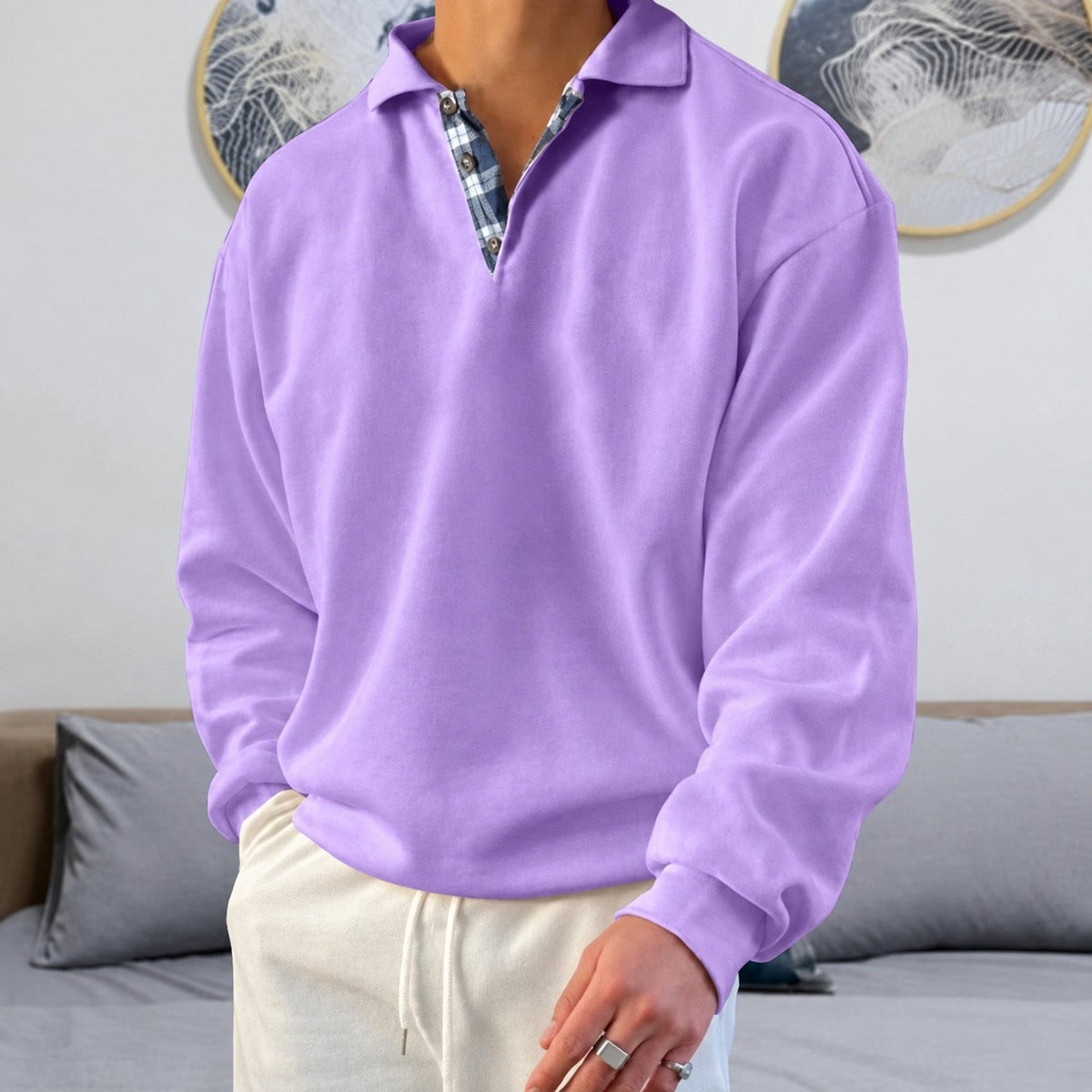 Herren Pullover - V-Ausschnitt mit langen Ärmeln und Kragen