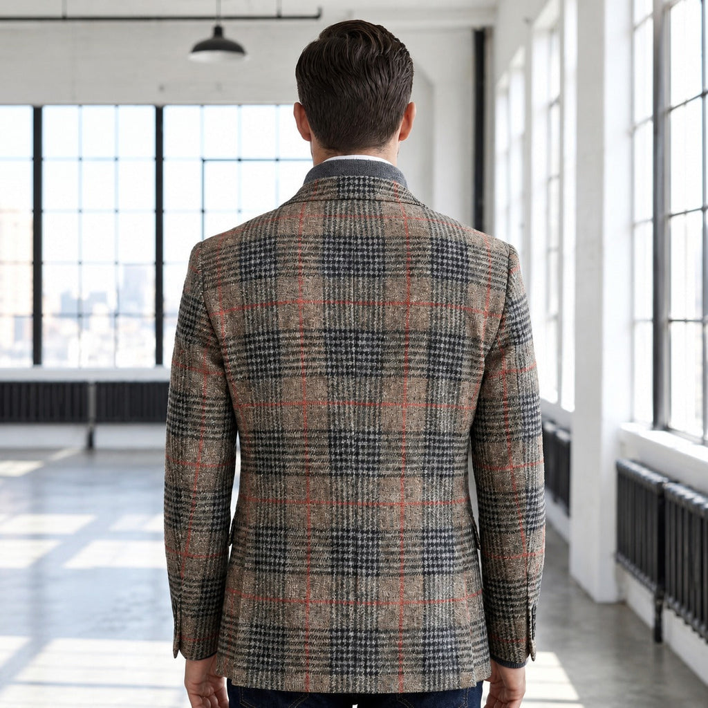 Herrenblazer mit Glen-Check-Muster, lässigem Schnitt, Soft-Shoulder-Design