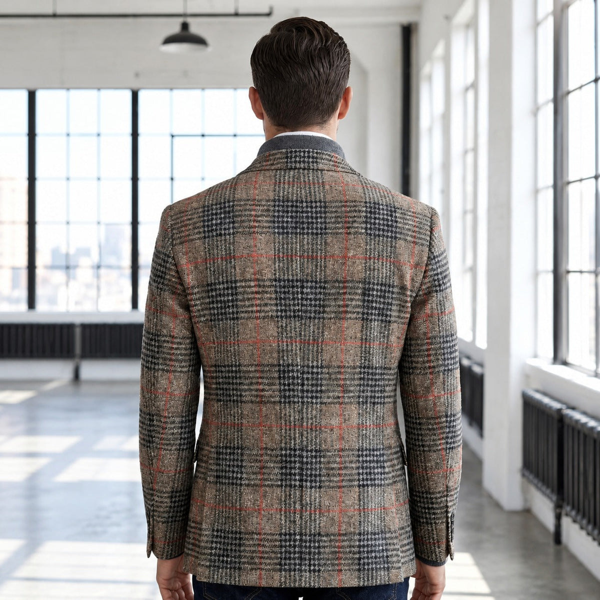 Herrenblazer mit Glen-Check-Muster, lässigem Schnitt, Soft-Shoulder-Design