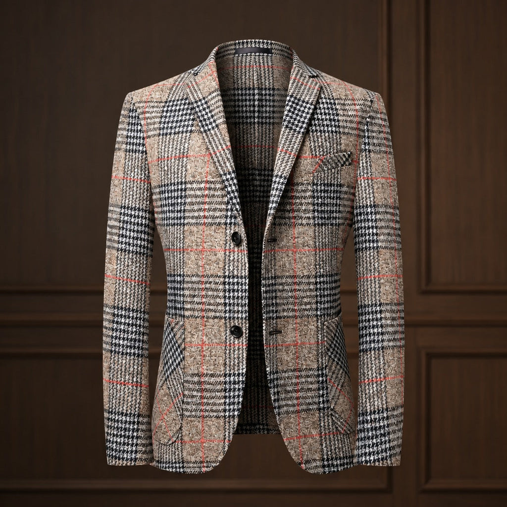 Herrenblazer mit Glen-Check-Muster, lässigem Schnitt, Soft-Shoulder-Design