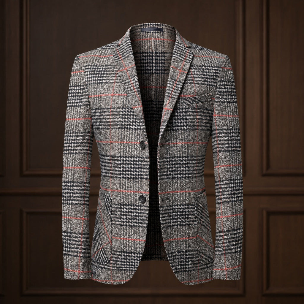 Herrenblazer mit Glen-Check-Muster, lässigem Schnitt, Soft-Shoulder-Design
