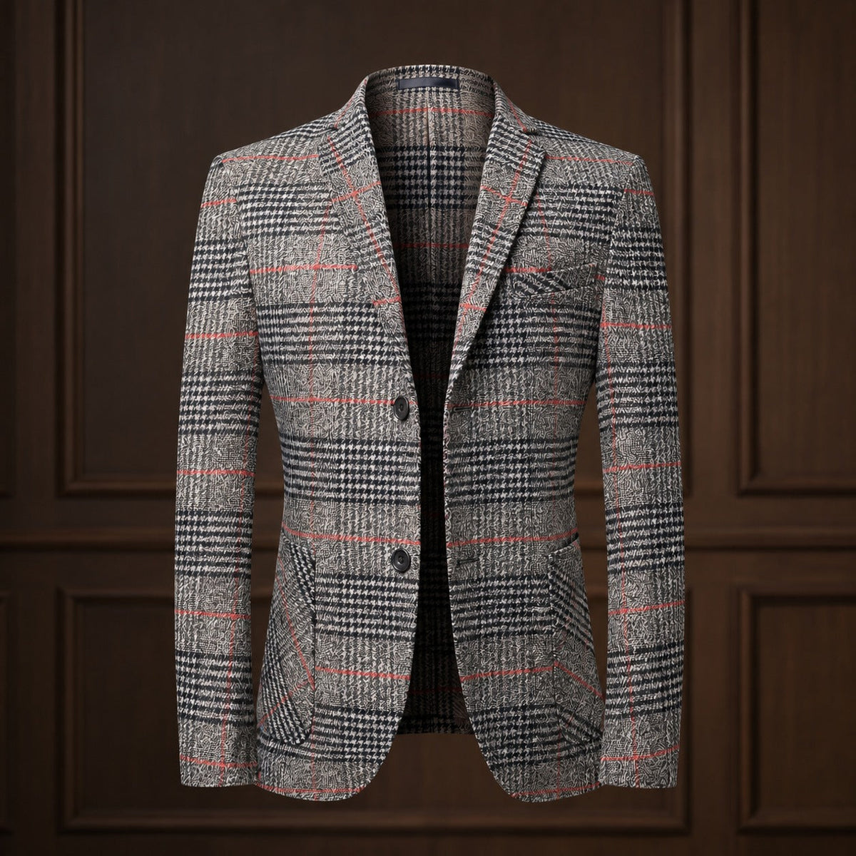 Herrenblazer mit Glen-Check-Muster, lässigem Schnitt, Soft-Shoulder-Design