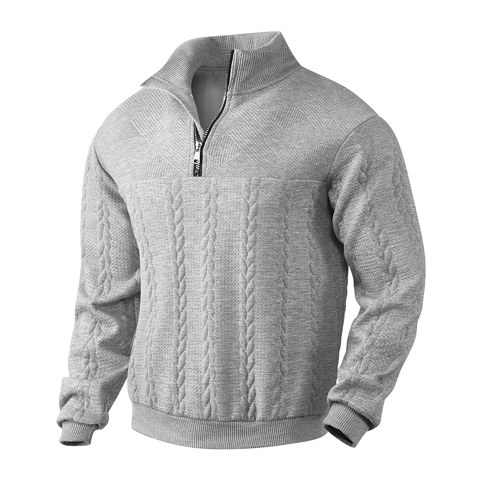 Herren Sweatshirt mit Viertel-Reißverschluss Strukturiertes Muster Lange Ärmel Lockere Passform