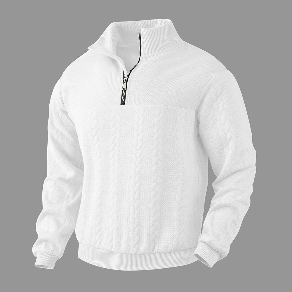 Herren Sweatshirt mit Viertel-Reißverschluss Strukturiertes Muster Lange Ärmel Lockere Passform