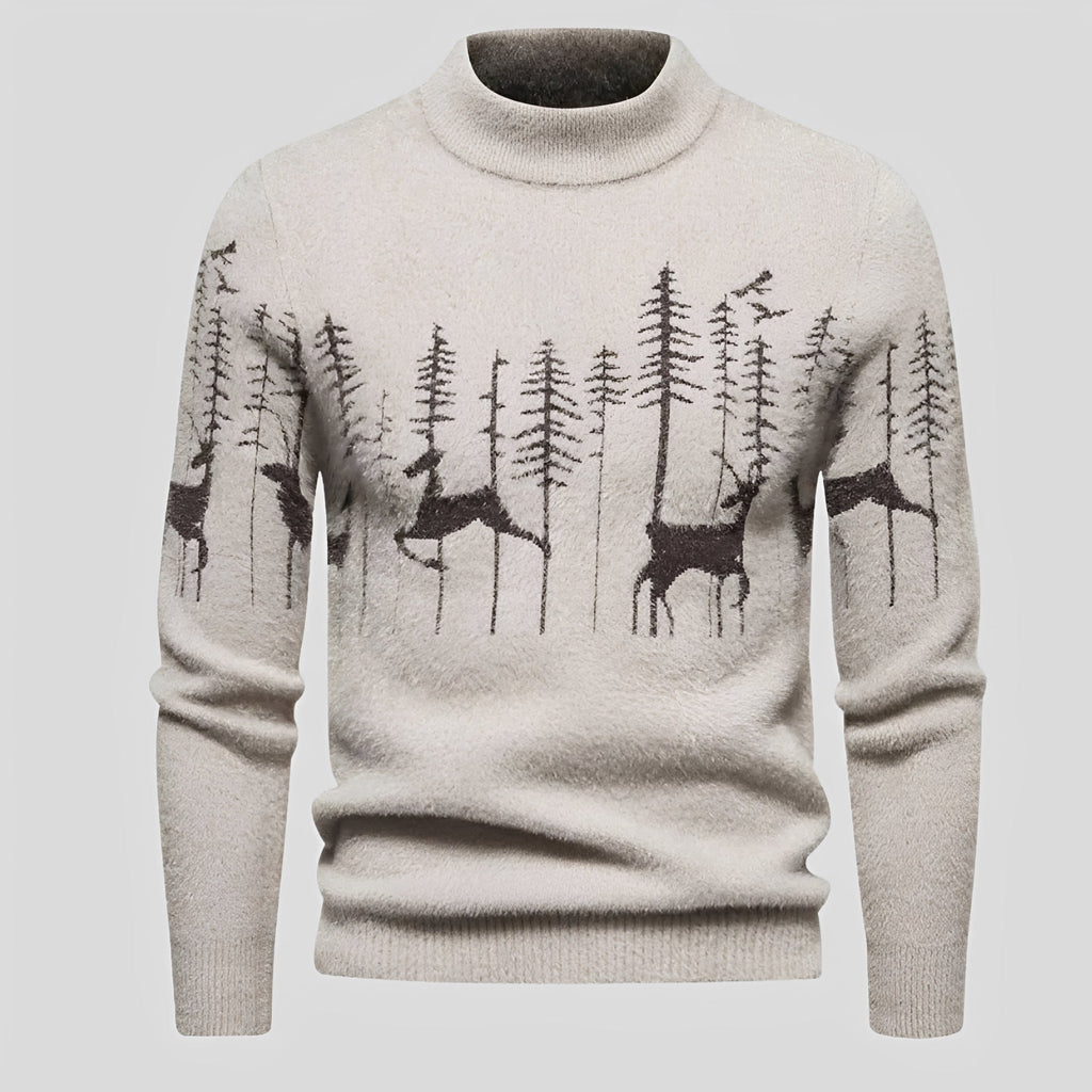Herren Weihnachts-Pullover mit Hirsch- und Waldmotiv Regular Fit