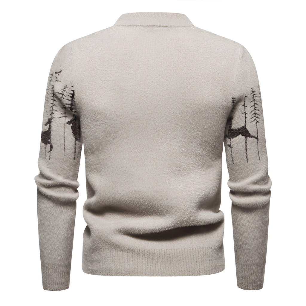 Herren Weihnachts-Pullover mit Hirsch- und Waldmotiv Regular Fit