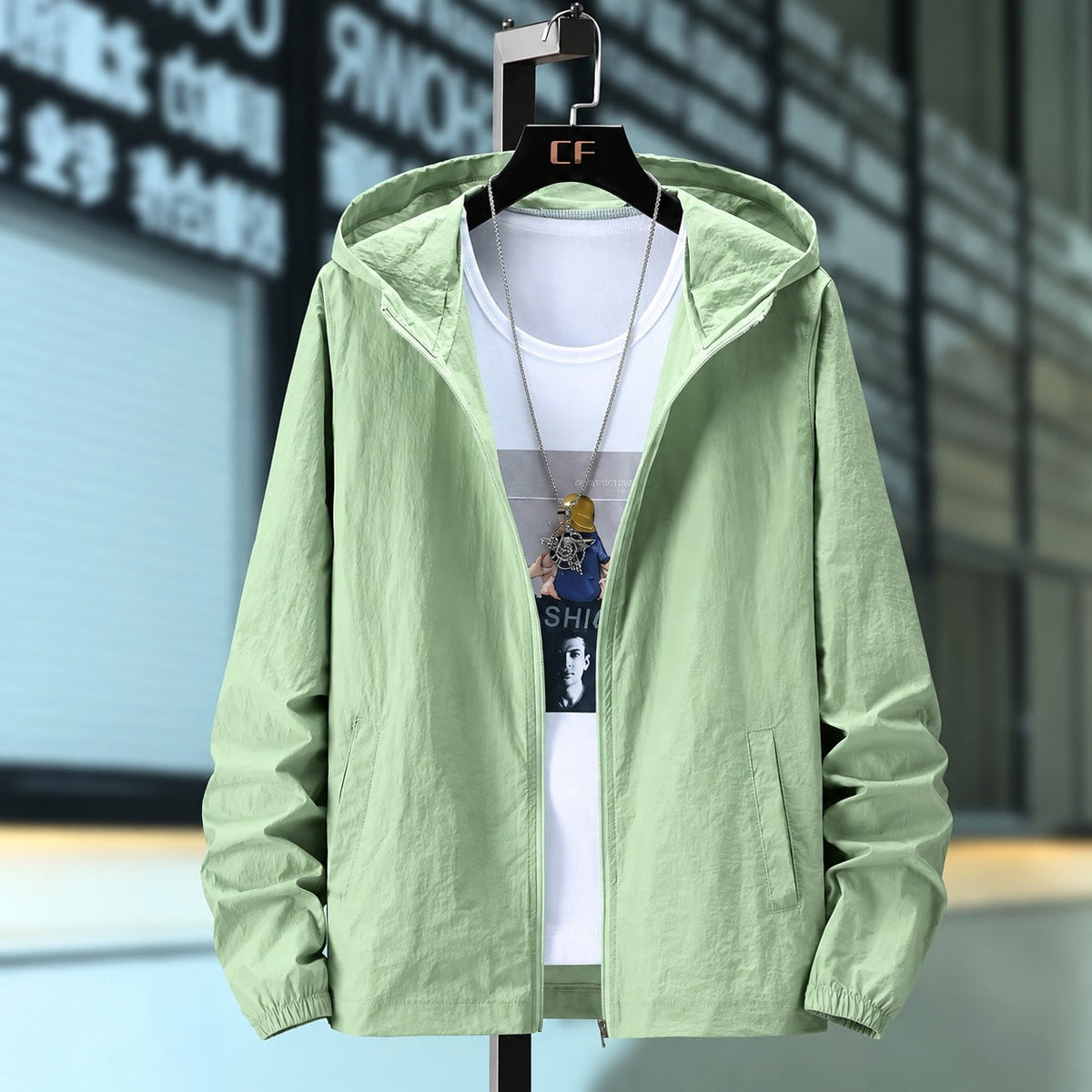 Herrener Hooded Jacke aus leichtem Stoff - Atmungsaktiv, Reißverschluss, verstellbare Kapuze