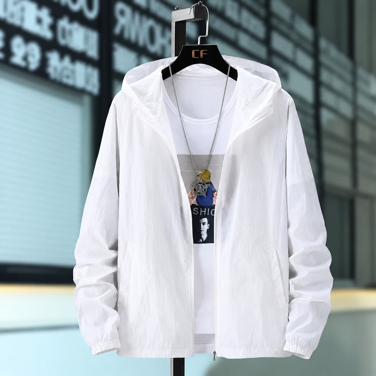 Herrener Hooded Jacke aus leichtem Stoff - Atmungsaktiv, Reißverschluss, verstellbare Kapuze