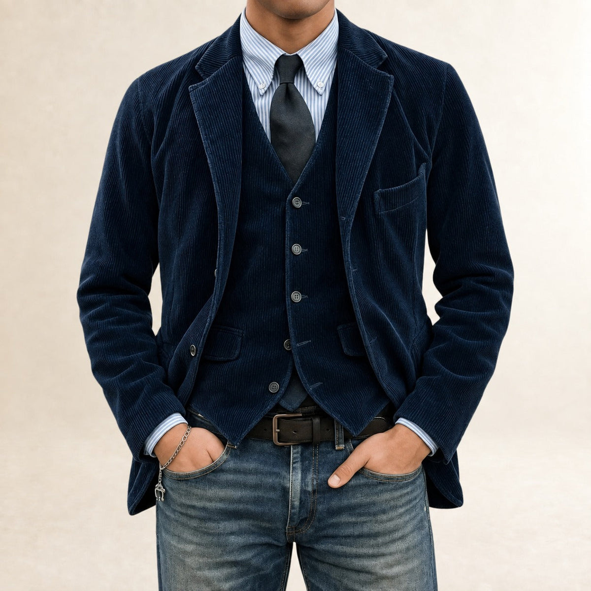 Herrensakko-Set - Blazer und Weste mit Knopfverschluss und schmalem Schnitt