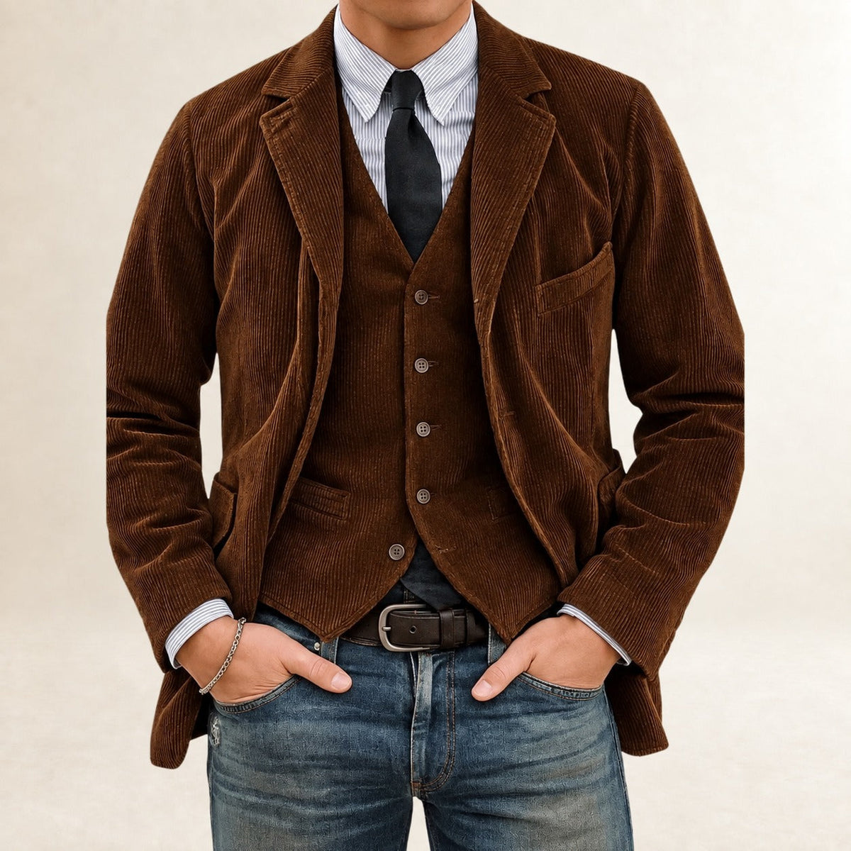 Herrensakko-Set - Blazer und Weste mit Knopfverschluss und schmalem Schnitt