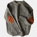 Herrensweater mit Ellenbogenpatches Rundhalsausschnitt Rippenbündchen
