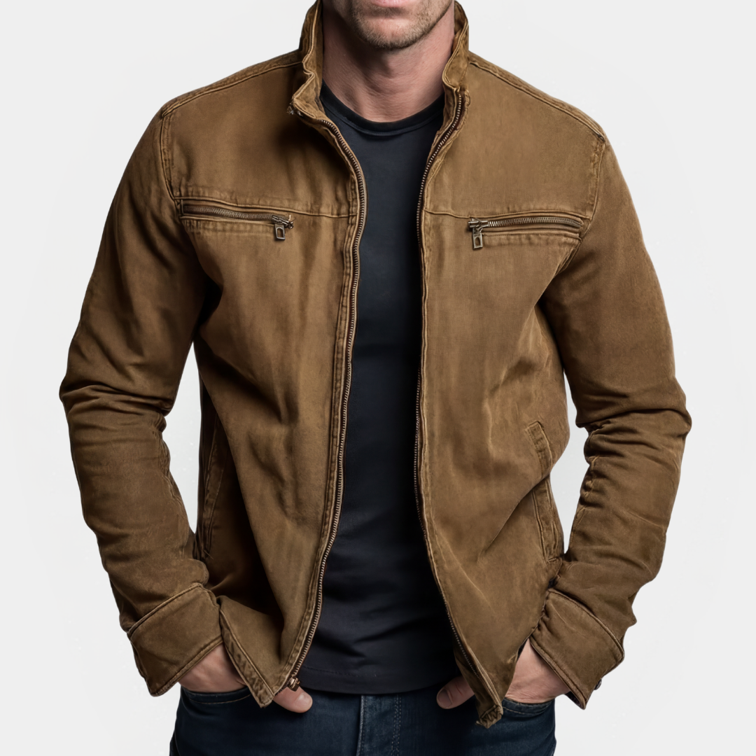 Herrenjacke mit Zipper, Stehkragen und Brusttaschen - Moderner Stil