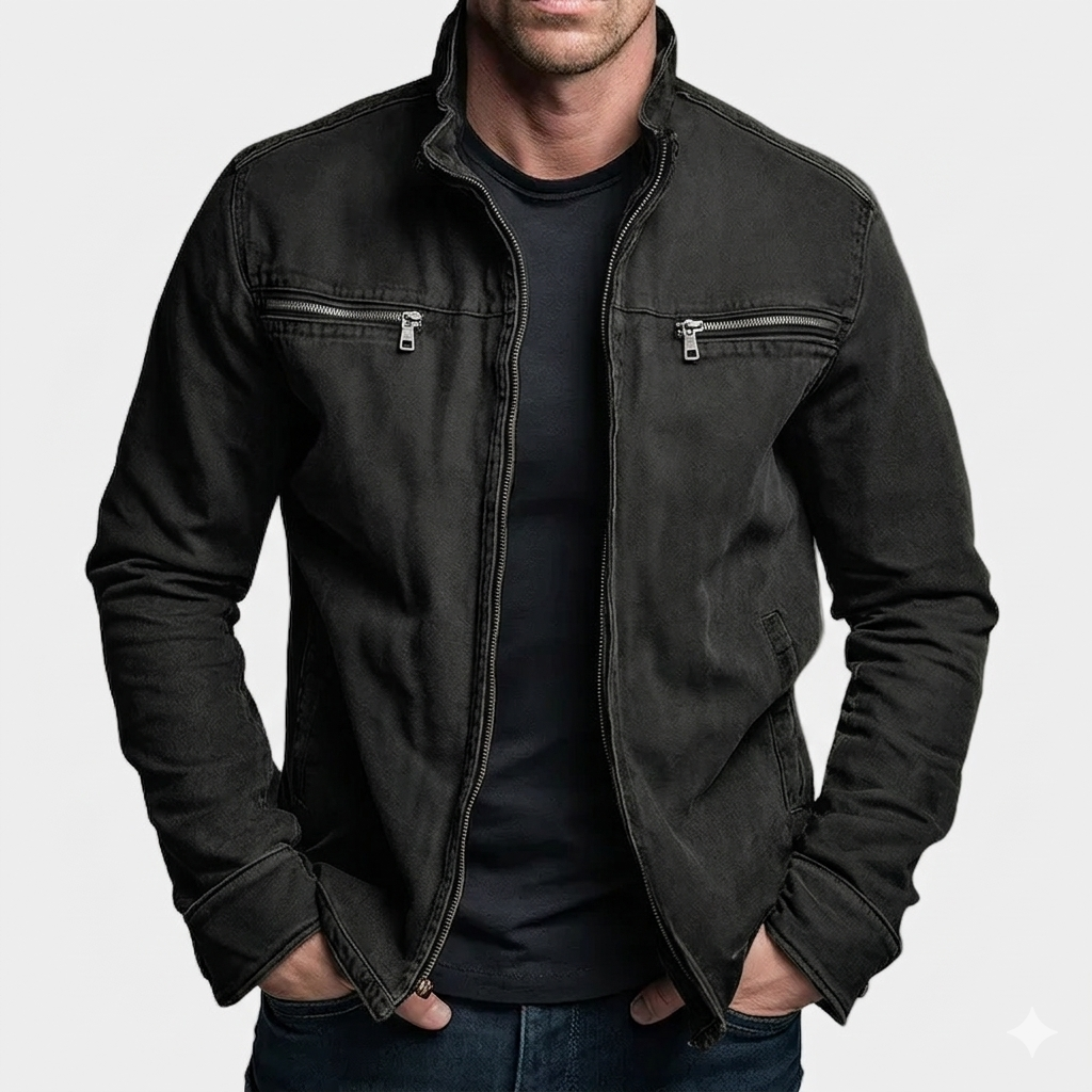 Herrenjacke mit Zipper, Stehkragen und Brusttaschen - Moderner Stil