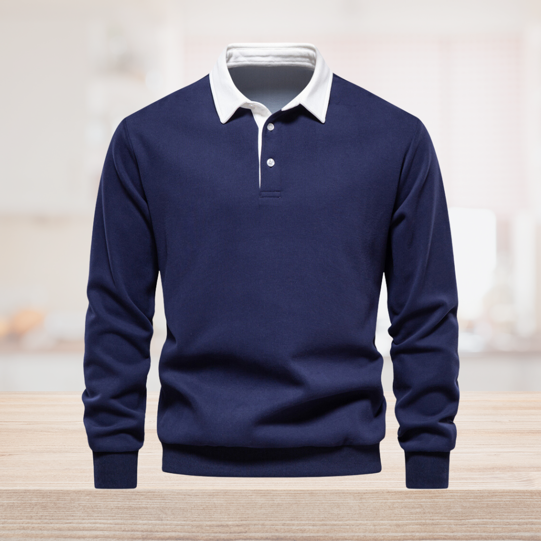 Langarm-Poloshirt für Herren mit klassischem Kragen und gerippten Bündchen