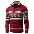 Herrenpullover mit Stehkragen, Reißverschluss, norwegisches Muster, reguläre Passform