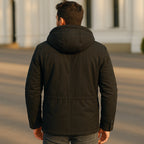 Winterjacke für Herren mit Kapuze, gestepptes Design, mehrere Taschen, reguläre Passform