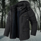 Winterjacke für Herren mit Kapuze, gestepptes Design, mehrere Taschen, reguläre Passform